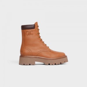 Tan Celine LACE-UP WITH TRIOMPHE BULKY in CALFSKIN Boots | CL-592509