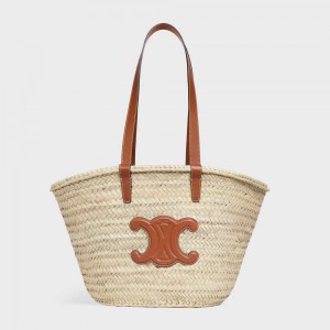 Tan Celine Medium Triomphe Classic in palm leaves and Calfskin Panier | CL-593069