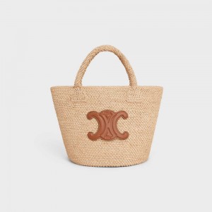 Tan Celine SUPPLE SMALL TRIOMPHE CLASSIC in Raffia and calfskin Panier | CL-593067