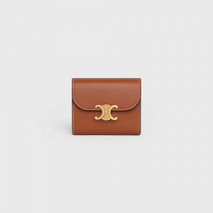 Tan Celine Small TRIOMPHE in Shiny Smooth Lambskin Wallets | CL-592969