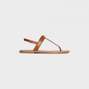 Tan Celine Triomphe Thong in Vegetable - Tanned Calfskin Sandals | CL-592590