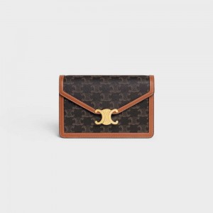 Tan Celine WALLET ON CHAIN TRIOMPHE in TRIOMPHE CANVAS AND CALFSKIN Mini Bags | CL-593025