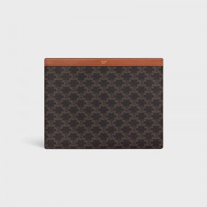 Tan Celine ipad pro sleeve in Triomphe Canvas and Calfskin Pouch | CL-591784