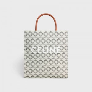 Tan / Ecru Celine Medium Vertical in Triomphe Canvas with celine print Cabas | CL-591837