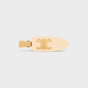 Vanilla / Gold Celine Triomphe Flat Hair Clip in Vanilla Acetate and Brass with Gold Finish and Steel Hair Accessories | CL-592323