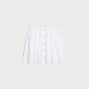 White Celine embroidered smocked in cotton batiste Skirts | CL-592869