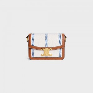 xhite/blue Celine Teen Bag in STRIPED TEXTILE AND CALFSKIN Triomphe | CL-593193