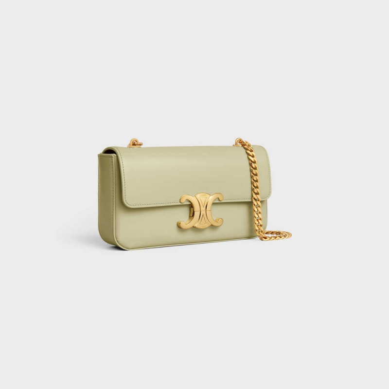 ALMOND GREEN Celine CHAIN SHOULDER BAG in shiny calfskin Triomphe | CL-593228