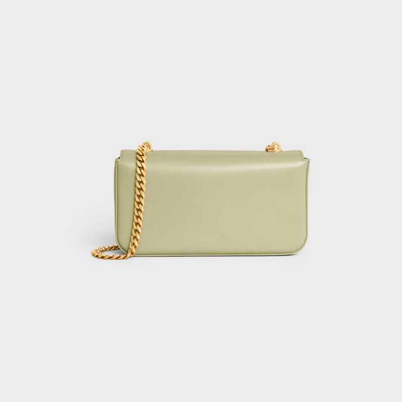 ALMOND GREEN Celine CHAIN SHOULDER BAG in shiny calfskin Triomphe | CL-593228