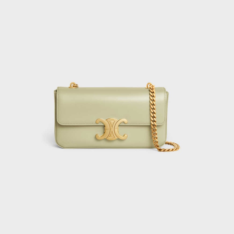 ALMOND GREEN Celine CHAIN SHOULDER BAG in shiny calfskin Triomphe | CL-593228