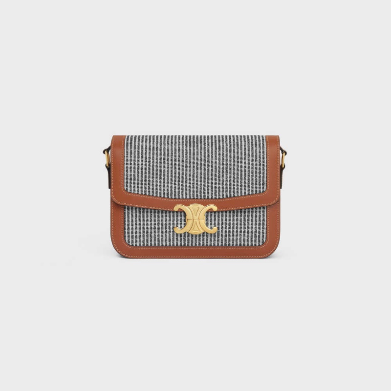 Anthracite Celine Classique Bag in STRIPED TEXTILE AND CALFSKIN Triomphe | CL-593179