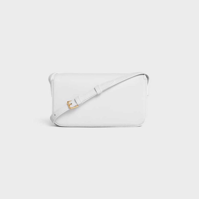 Arctic White Celine Shoulder Bag in shiny calfskin Triomphe | CL-593244