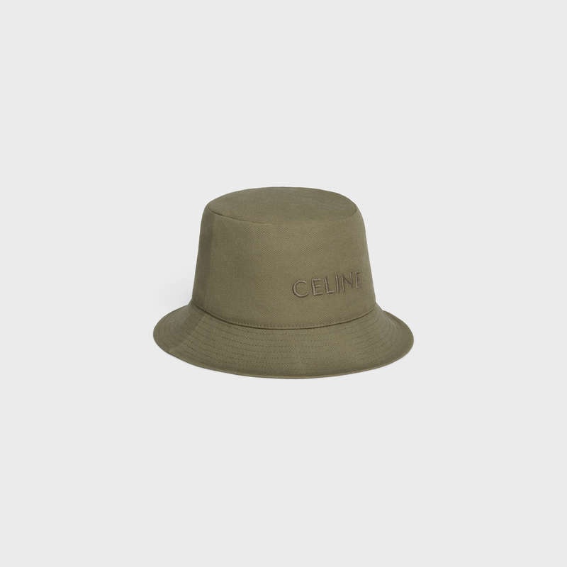 Army Green Celine bucket in thick cotton twill Hat | CL-591710