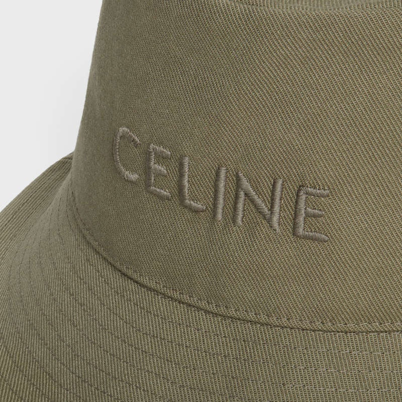 Army Green Celine bucket in thick cotton twill Hat | CL-591710