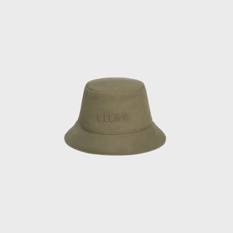 Army Green Celine bucket in thick cotton twill Hat | CL-591710