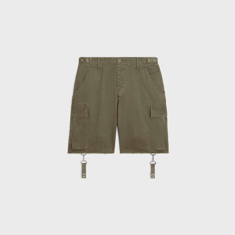 Army Green Celine with celine straps in cotton Shorts | CL-592068