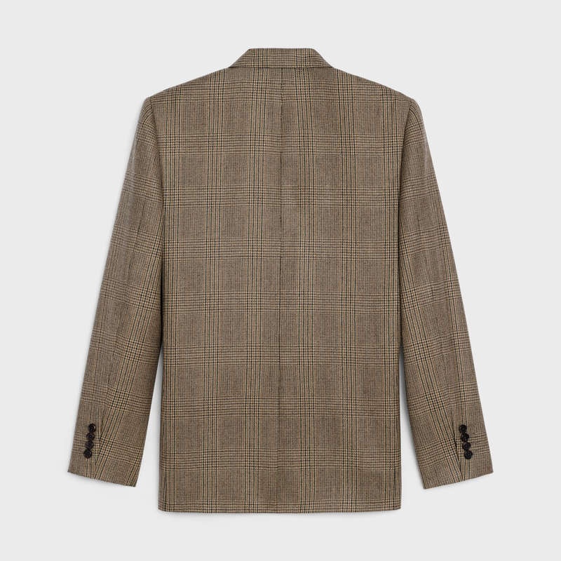 BEIGE/MARRON/NOIR Celine RECTANGLE IN PRINCE OF WALES CHECK WOOL Jackets | CL-591996