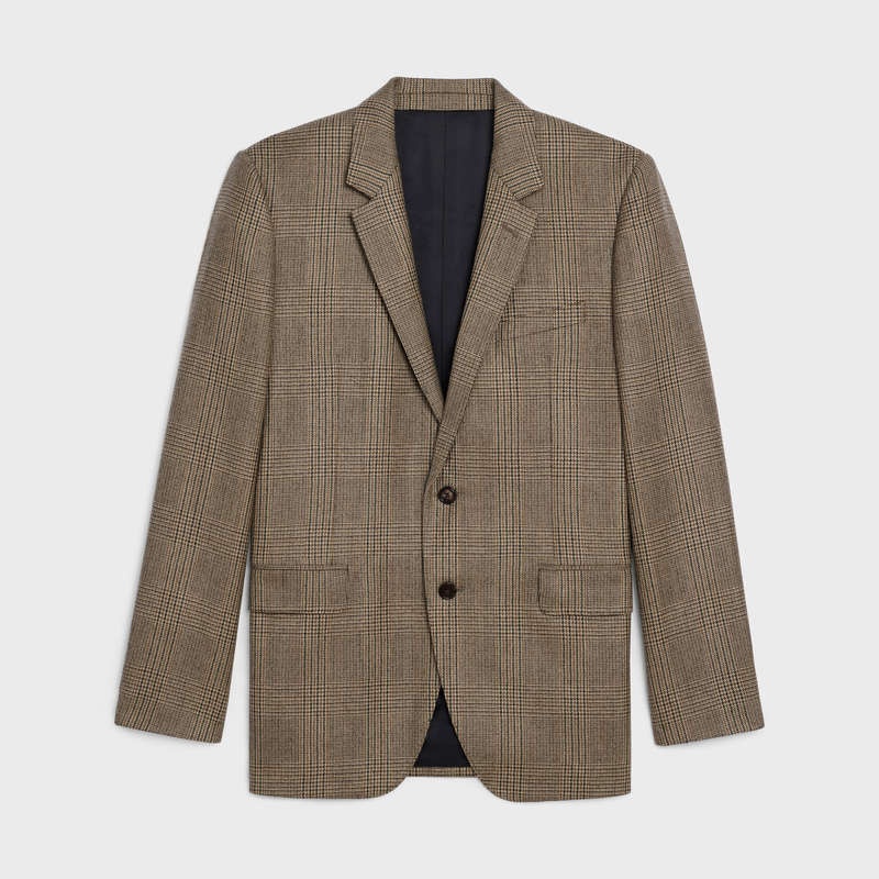 BEIGE/MARRON/NOIR Celine RECTANGLE IN PRINCE OF WALES CHECK WOOL Jackets | CL-591996