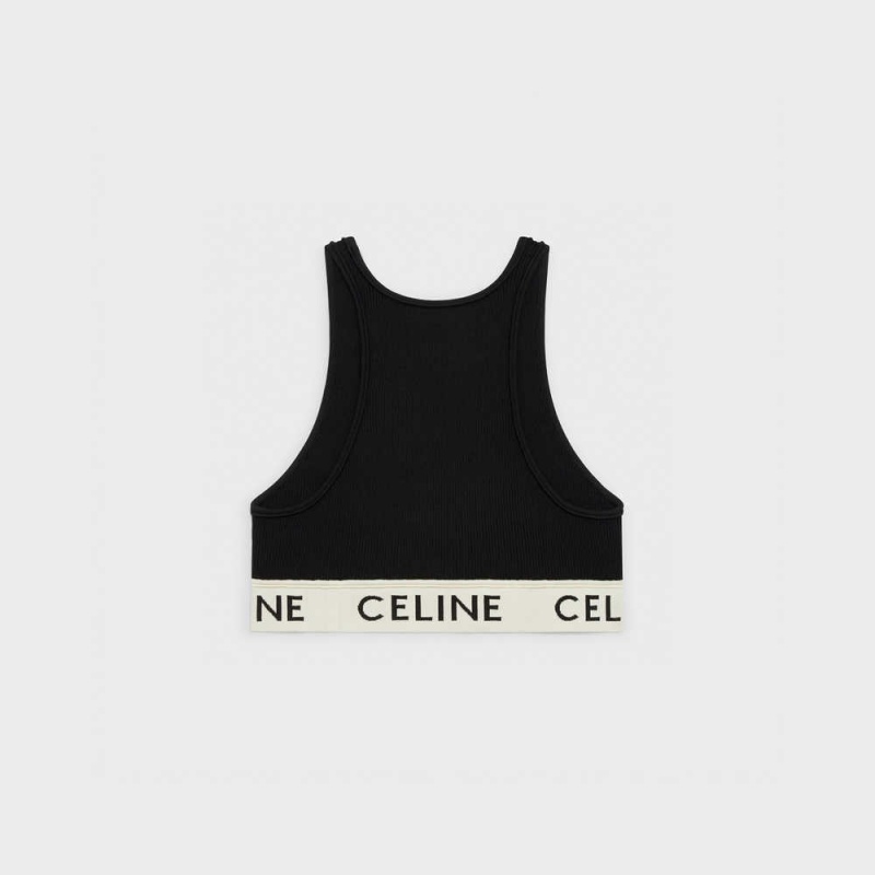 BLACK / CREAM Celine SPORTS BRA IN ATHLETIC KNIT Sweatshirts | CL-592808