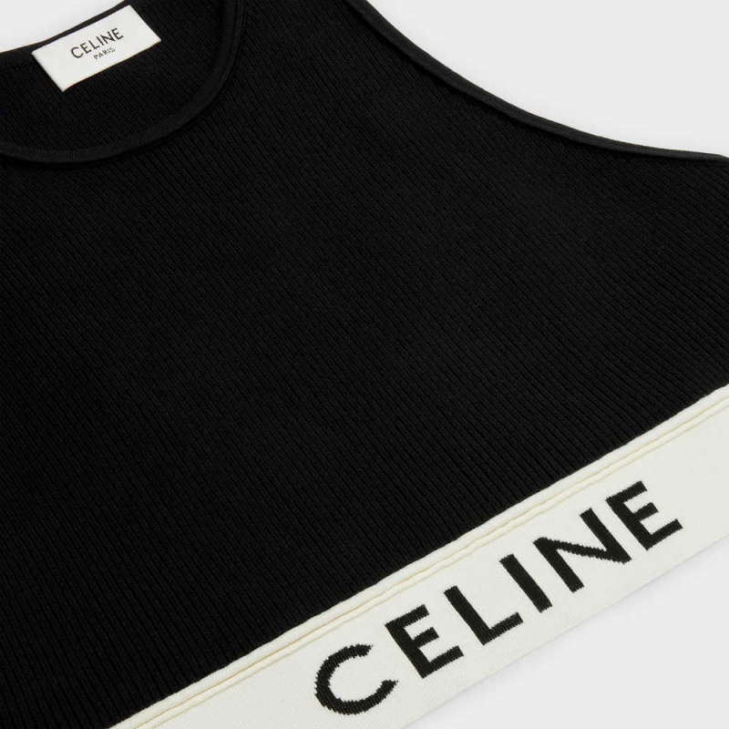 BLACK / CREAM Celine SPORTS BRA IN ATHLETIC KNIT Sweatshirts | CL-592808