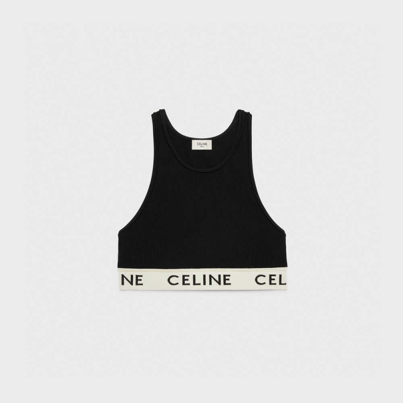 BLACK / CREAM Celine SPORTS BRA IN ATHLETIC KNIT Sweatshirts | CL-592808