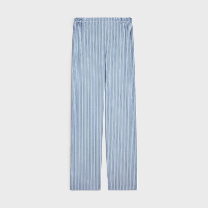 BLEU CIEL/BLANC/BLEU Celine triomphe pajama in striped poplin Pants | CL-592065