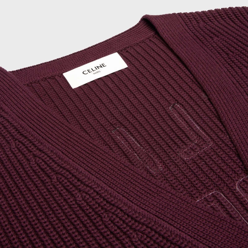 BURGUNDY/ECRU Celine college cardigan in cotton Knitwear | CL-592085