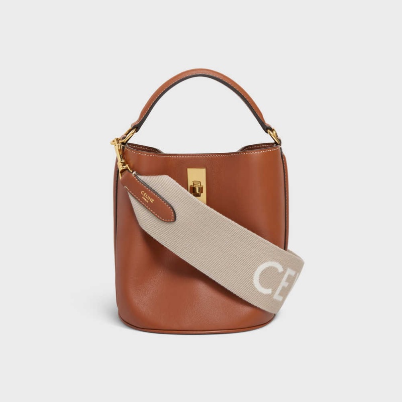 Beige/White Celine Short Strap in Wool with jacquard with GOLD FINISHING Leather Goods Accessories | CL-592915