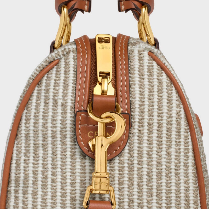 Beige Celine SMALL BOSTON in STRIPED TEXTILE AND CALFSKIN Cuir Triomphe | CL-593151