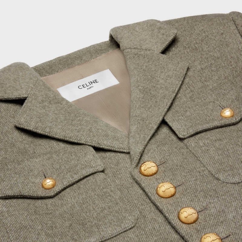 Beige Gris Celine saharienne in diagonal cashmere Jackets | CL-592644