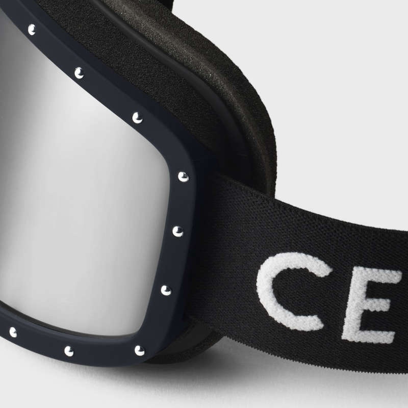 Black/Black Celine Ski Mask in Plastic with Metal Studs & Mirror Lenses Sunglasses | CL-591761