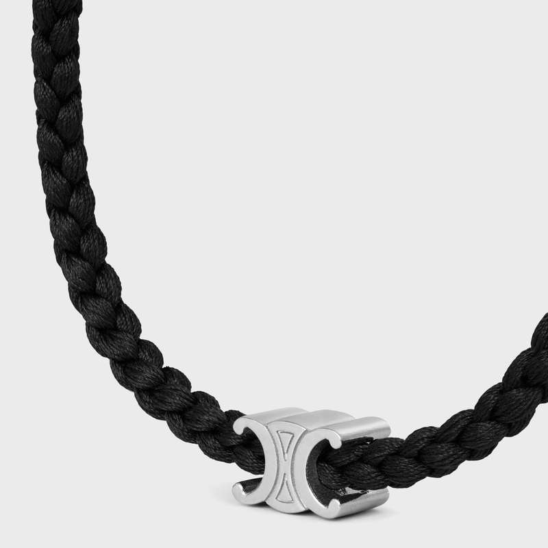 Black/Silver Celine Triomphe Beach in Silk and Brass with Rhodium Finish Bracelets | CL-591651