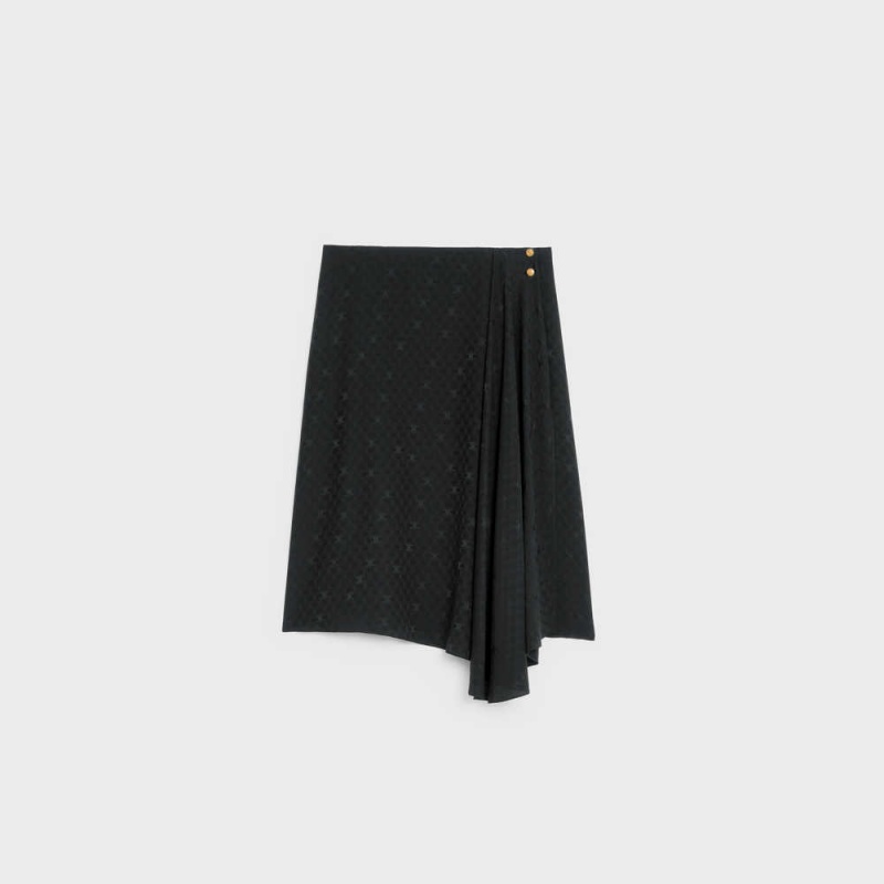 Black Celine Asymmetrical in shiny matte Silk Skirts | CL-592873