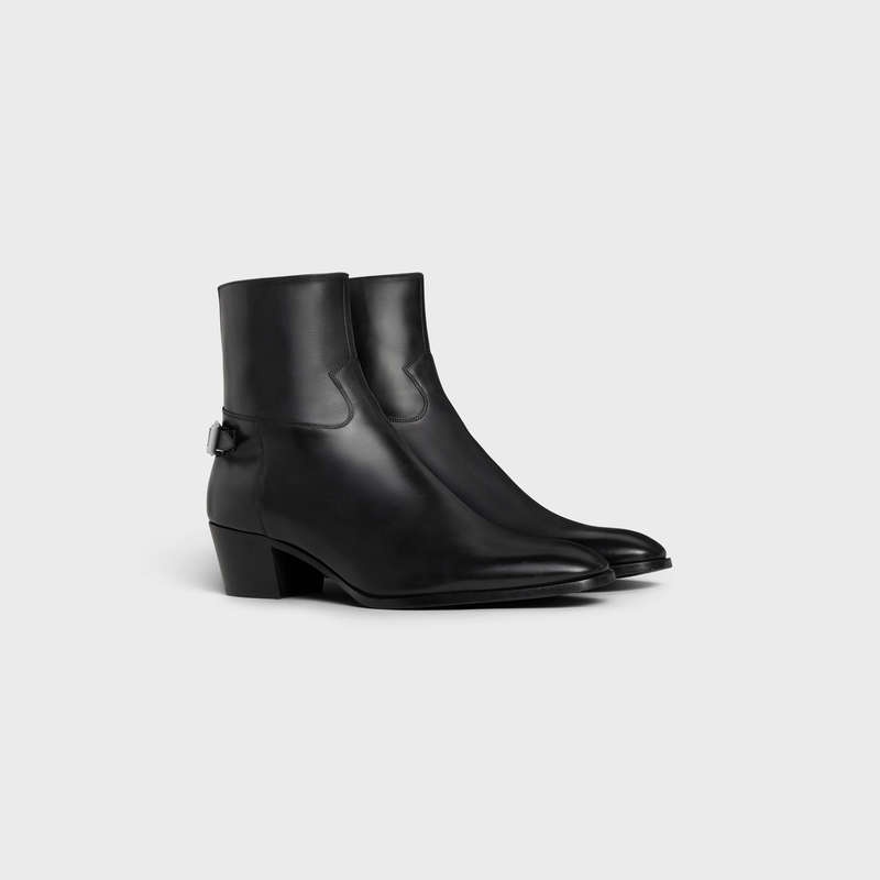 Black Celine BACK BUCKLE ZIPPED ISAAC in Shiny calfskin Boots | CL-591860