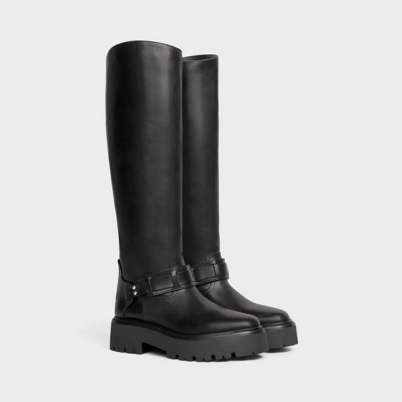 Black Celine BULKY HIGH WITH HARNESS in Calfskin Boots | CL-592513