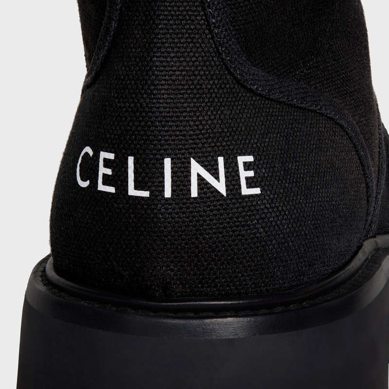 Black Celine BULKY LACE-UP in CANVAS & SHINY BULL Boots | CL-591877