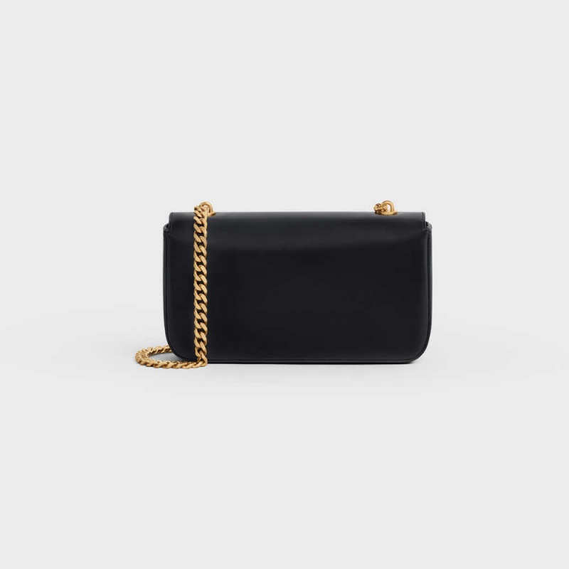 Black Celine CHAIN SHOULDER BAG CUIR in shiny calfskin Triomphe | CL-593233