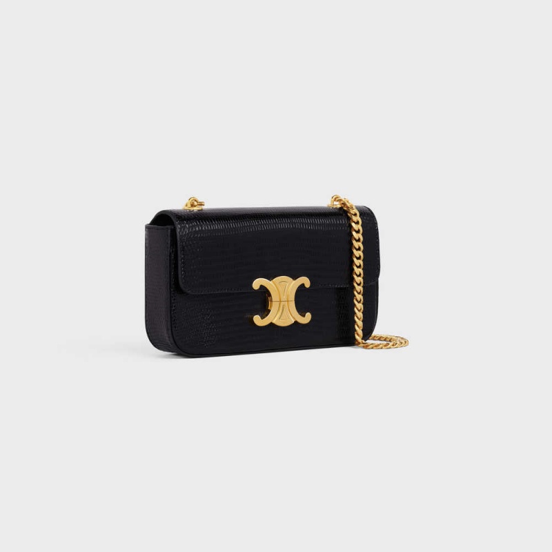 Black Celine CHAIN SHOULDER BAG in Lizard Triomphe | CL-593234