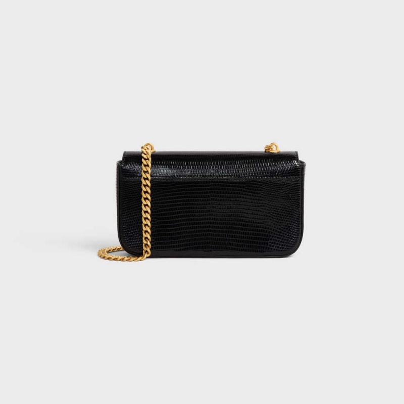 Black Celine CHAIN SHOULDER BAG in Lizard Triomphe | CL-593234