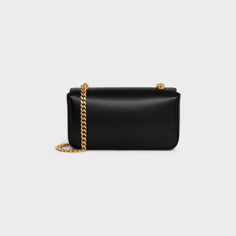 Black Celine CHAIN SHOULDER BAG with strass closure in shiny calfskin Triomphe | CL-593231