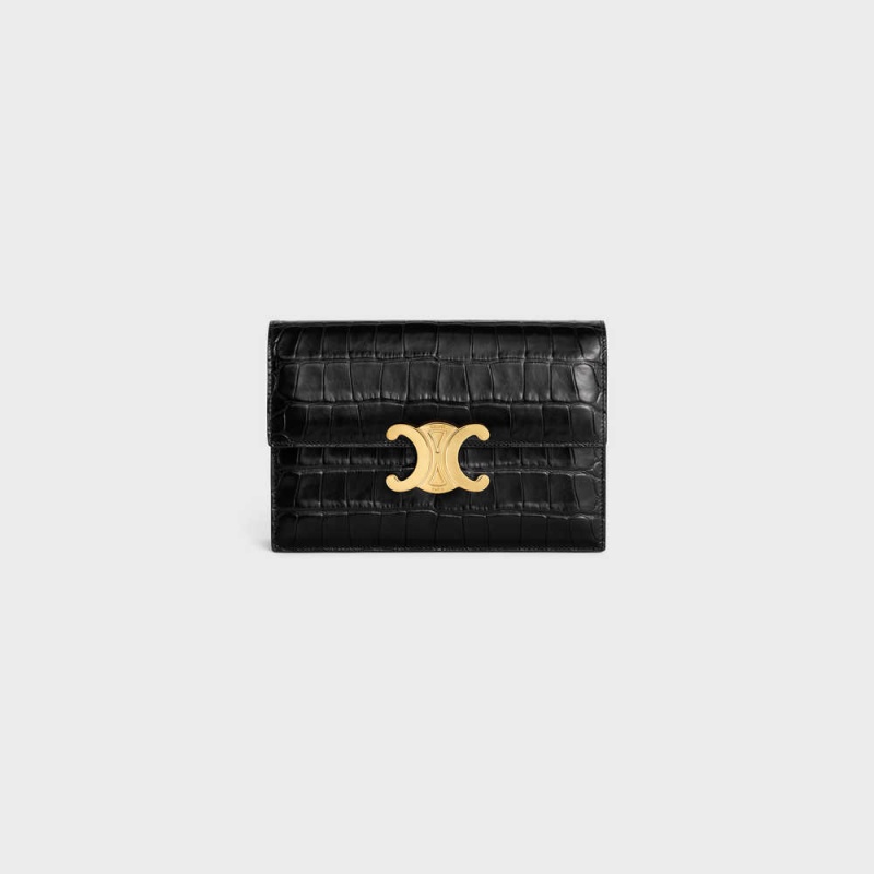 Black Celine CLUTCH SOIR TRIOMPHE in NILOTICUS CROCODILE Mini Bags | CL-593020