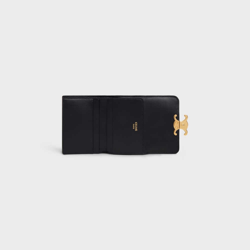 Black Celine COMPACT WITH COIN TRIOMPHE in Shiny calfskin Wallets | CL-592979