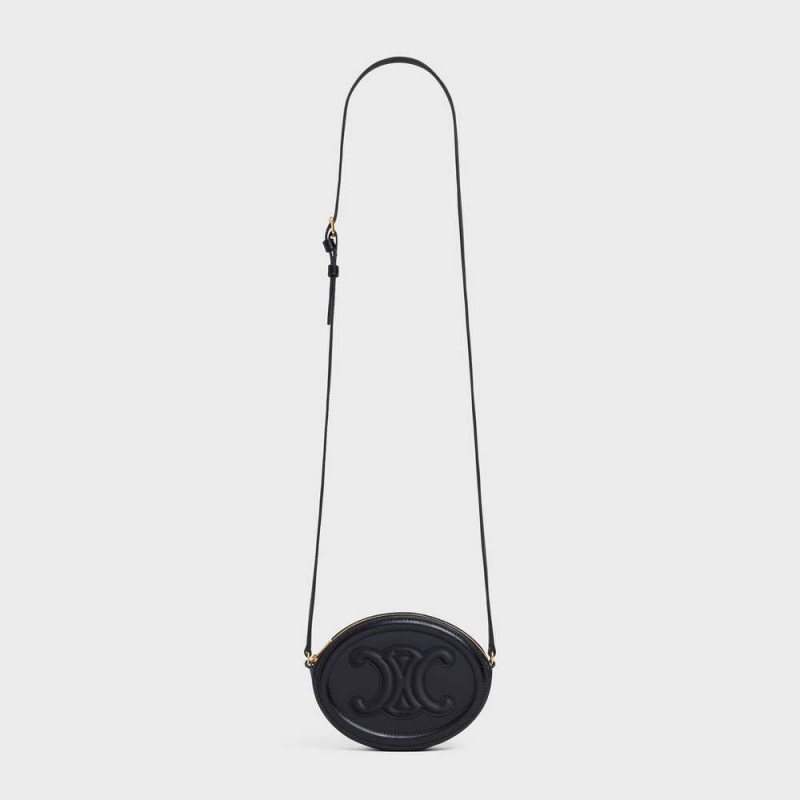 Black Celine CROSSBODY OVAL PURSE cuir triomphe in Smooth calfskin Mini Bags | CL-593044