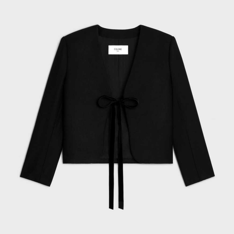 Black Celine Chelsea cardigan with bow in flannel cashmere Jackets | CL-592648