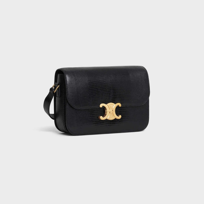 Black Celine Classique Bag in Lizard Triomphe | CL-593189