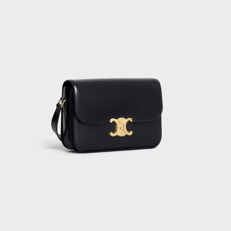 Black Celine Classique Bag in shiny calfskin Triomphe | CL-593183