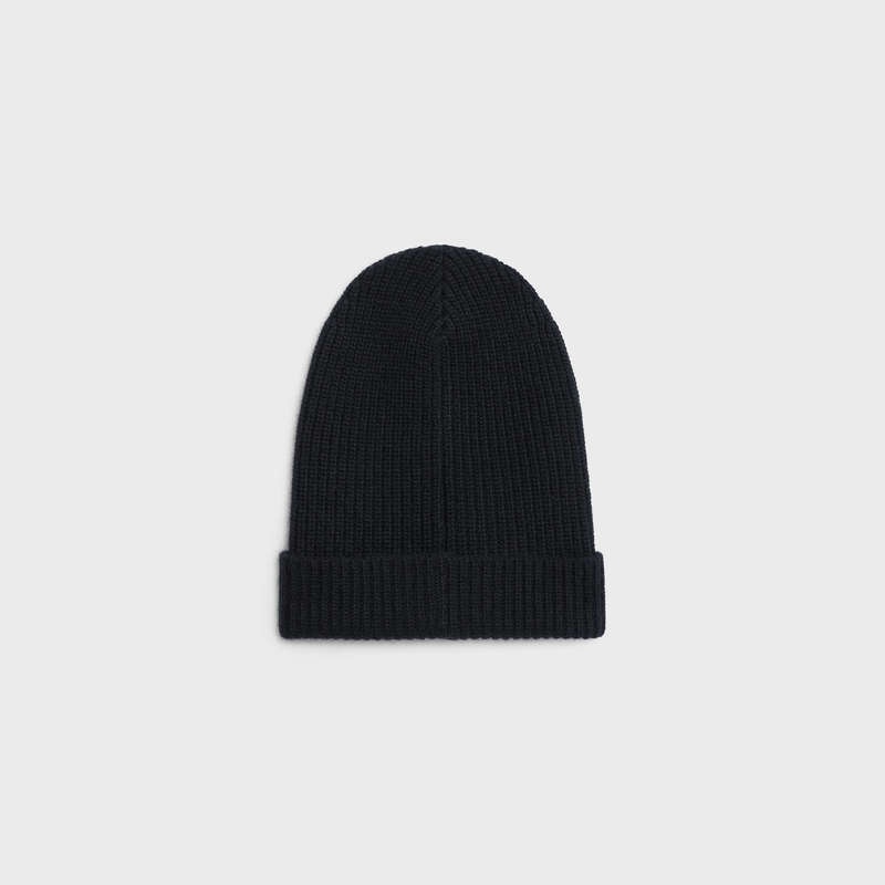 Black Celine EMBROIDERED KNIT WOOL BEANIE Hat | CL-591714