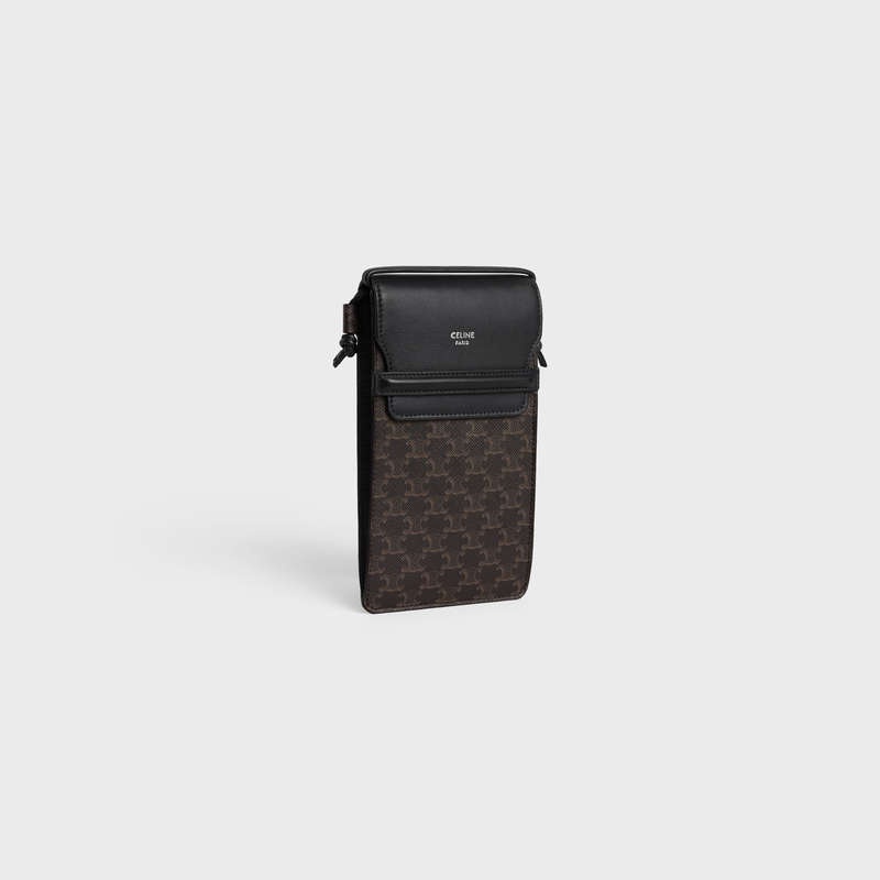 Black Celine FLAP in Triomphe Canvas and Lambskin Pouch | CL-591781