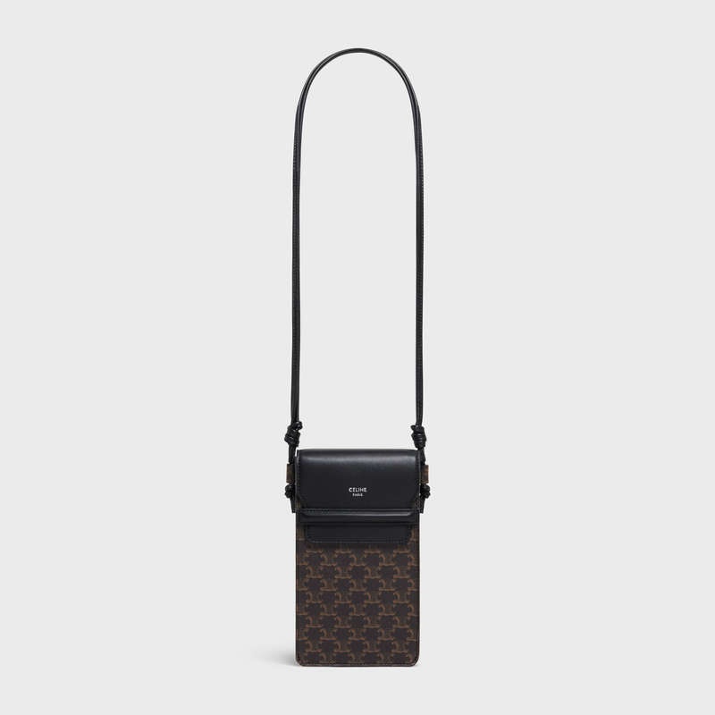 Black Celine FLAP in Triomphe Canvas and Lambskin Pouch | CL-591781