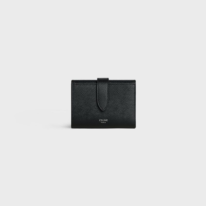 Black Celine Fine Strap in Grained Calfskin Wallets | CL-591793